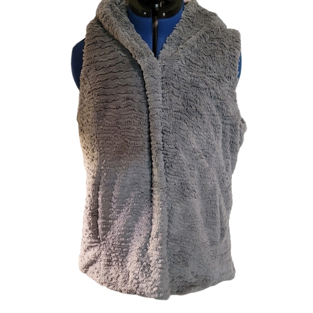 Dennis Basso gray hooded faux fur vest- XL